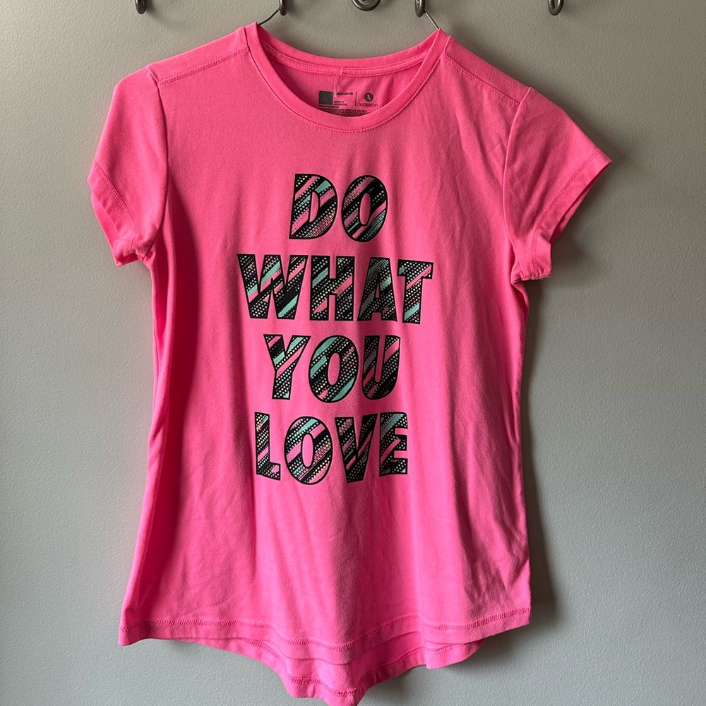 Xersion Quick Dry Pink Tee Shirt “Do What You Love” Size Girls L (14)